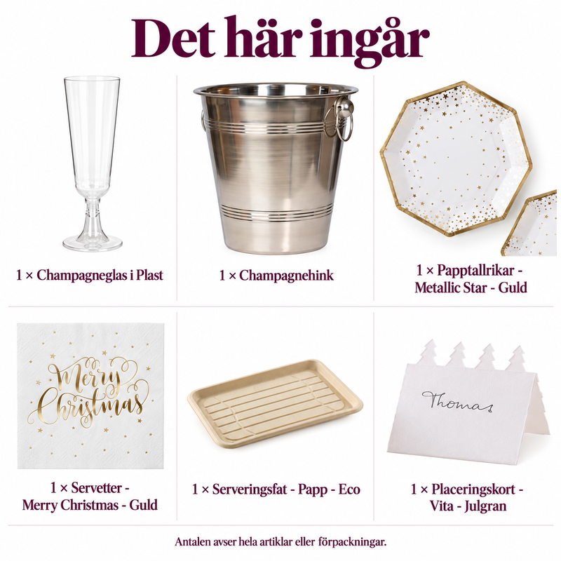 Det här ingår i Kallglögg och julmingel för åtta – bubbelglas och plockbord