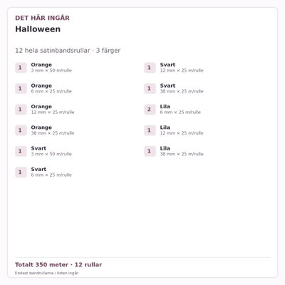 Det här ingår – Satinbandspaket – Halloween – 12 rullar