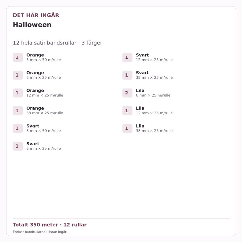 Det här ingår – Satinbandspaket – Halloween – 12 rullar
