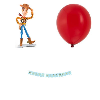 Toy Story, dekorationspaket med Woody och ballonger – översikt av ingående produkttyper
