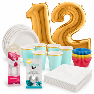 12-årskalas, Bakkalas – dekorera cupcakes, kalaspaket, 6 gäster – samlat paketinnehåll