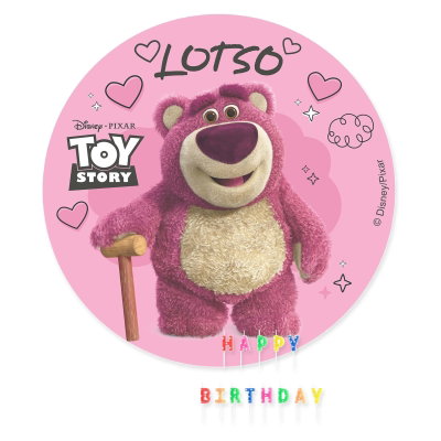 Lotso – tårtpaket med tårtbild och tårtljus – paketets samlade innehåll