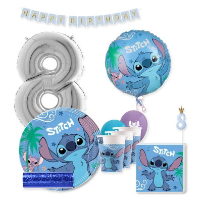 Stitch & Angel – 8-årskalas – kalaspaket för 8 gäster – samlat paketinnehåll