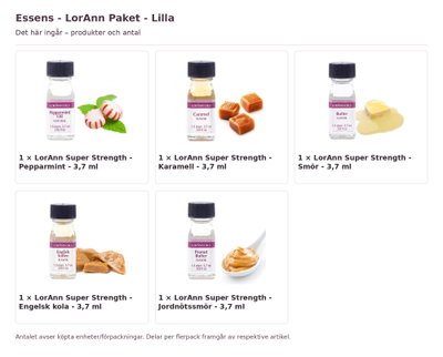 Essens - LorAnn Paket - Lilla – innehåll och antal förpackningar