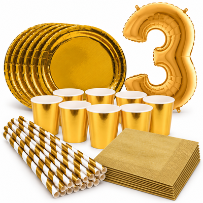 3-årskalas, Guld, kalaspaket, 8 gäster – samlat paketinnehåll