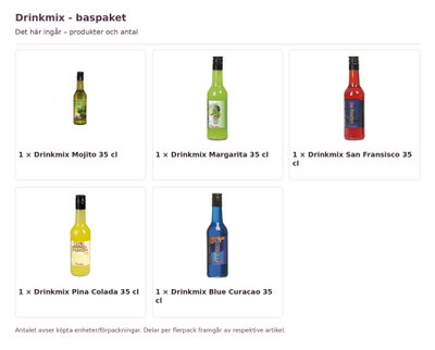Drinkmix - baspaket – innehåll och antal förpackningar