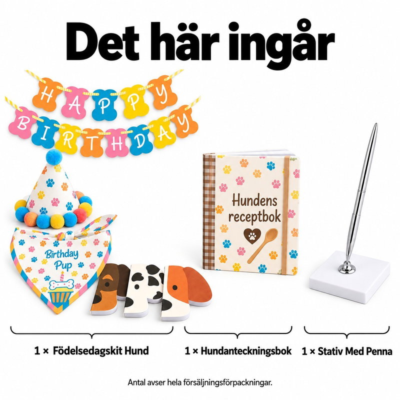 Hundens årsdag – fira, fotografera och skriv hundens historia – innehåll och antal försäljningsförpackningar