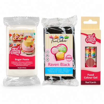 Produktöversikt: Marmorerad fondant i kolsvart och terrakotta