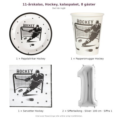 11-årskalas, Hockey, kalaspaket, 8 gäster – innehåll och antal förpackningar