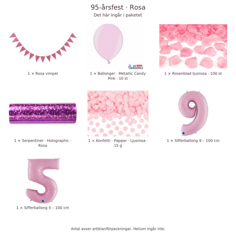 95-års festpaket, Rosa, Stor – innehåll och antal förpackningar