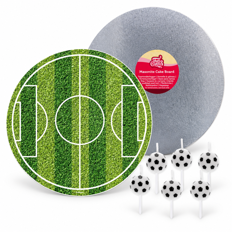 Fotbollskalas – tårtpaket med fotbollsplan och fotbollsljus – samlad paketbild