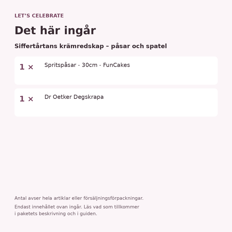 Innehåll och antal försäljningsförpackningar.