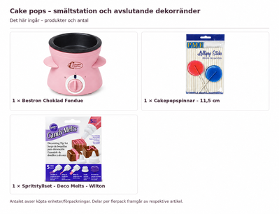 Innehåll och antal: Cake pops – smältstation och avslutande dekorränder