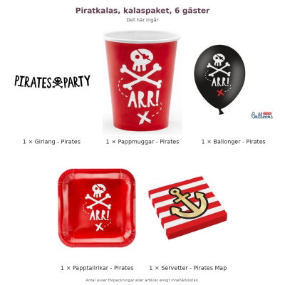 Piratkalas, kalaspaket, 6 gäster – innehåll och antal förpackningar