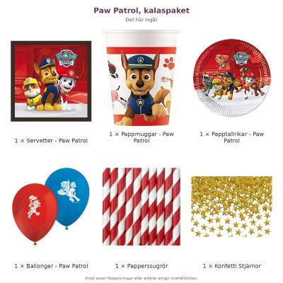 Paw Patrol, kalaspaket – innehåll och antal förpackningar