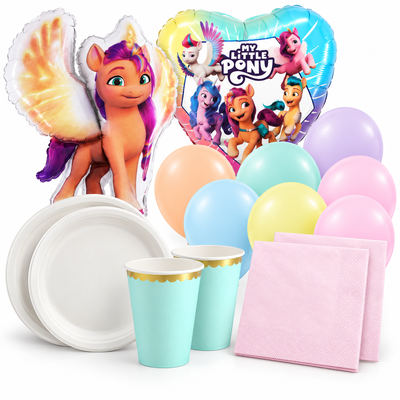 My Little Pony, kalaspaket med dukning och dekorationer, 12 gäster – samlat paketinnehåll