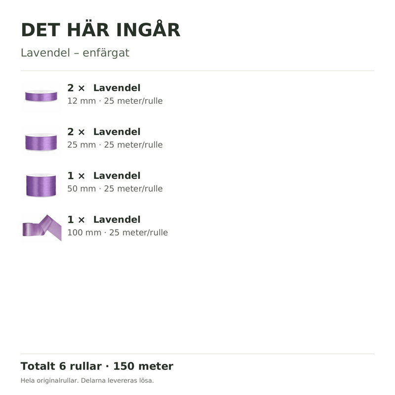 Det här ingår – Satinbandspaket – Lavendel – 6 rullar
