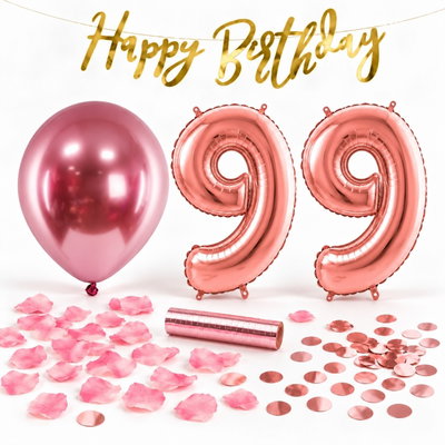 99-års festpaket, Roséguld, Stor – paketets dekorationer på vit bakgrund