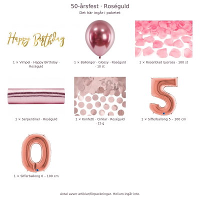 50-års festpaket, Roséguld, Stor – innehåll och antal förpackningar