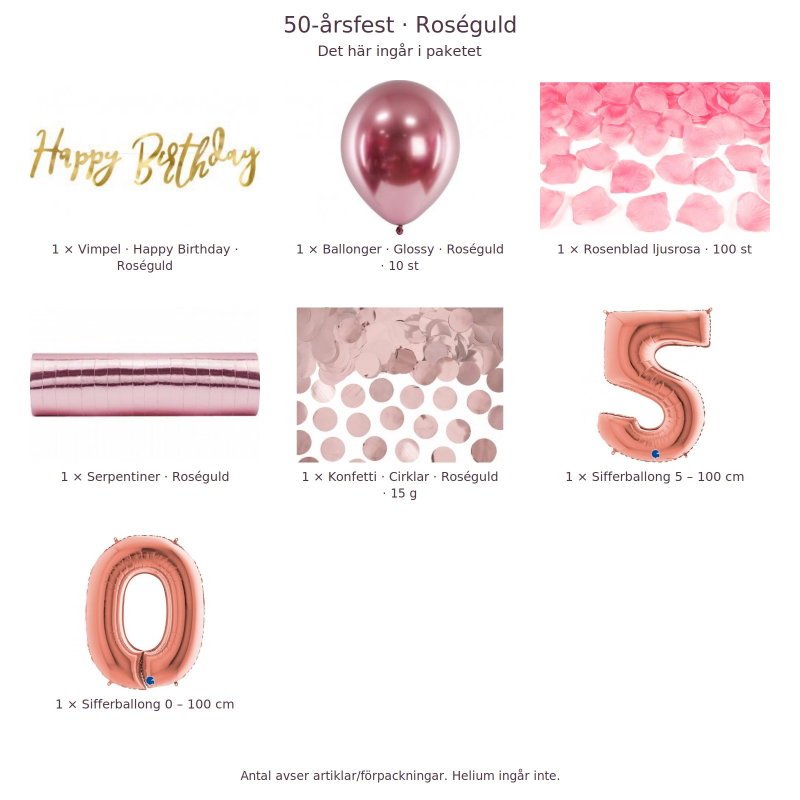 50-års festpaket, Roséguld, Stor – innehåll och antal förpackningar