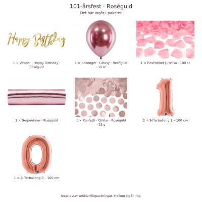 101-års festpaket, Roséguld, Stor – innehåll och antal förpackningar