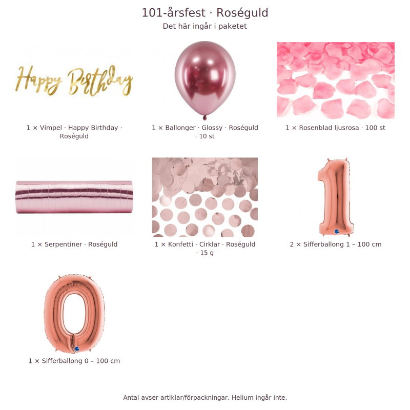 101-års festpaket, Roséguld, Stor – innehåll och antal förpackningar