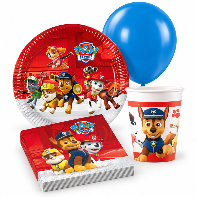 Paw Patrol – kalaspaket Bas för 8 gäster – samlad produktbild