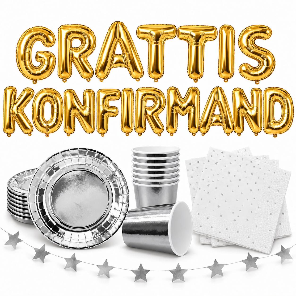 Grattis konfirmand – guld & silver 35 cm – dukning & dekoration