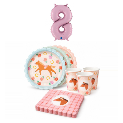 8-årskalas, Hästkalas, kalaspaket, 6 gäster – sammansatt bild av paketets produkter