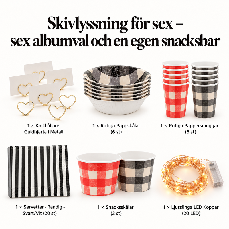Skivlyssning för sex – sex albumval och en egen snacksbar – innehåll och antal försäljningsförpackningar