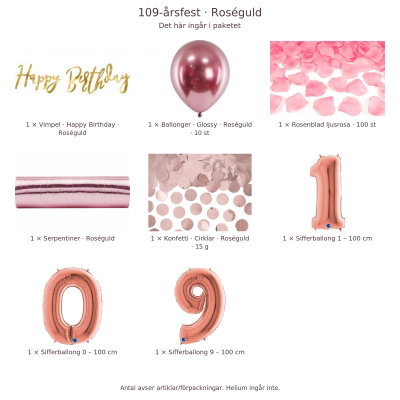 109-års festpaket, Roséguld, Stor – innehåll och antal förpackningar