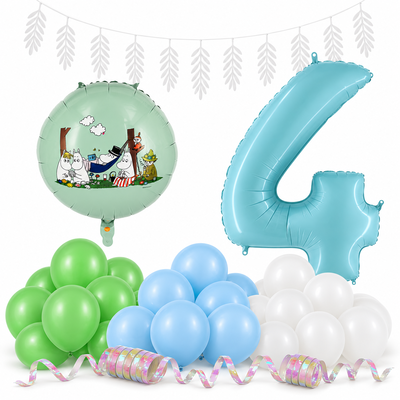 Mumin 4 år – dekorationspaket Mumindalen – paketets produkter