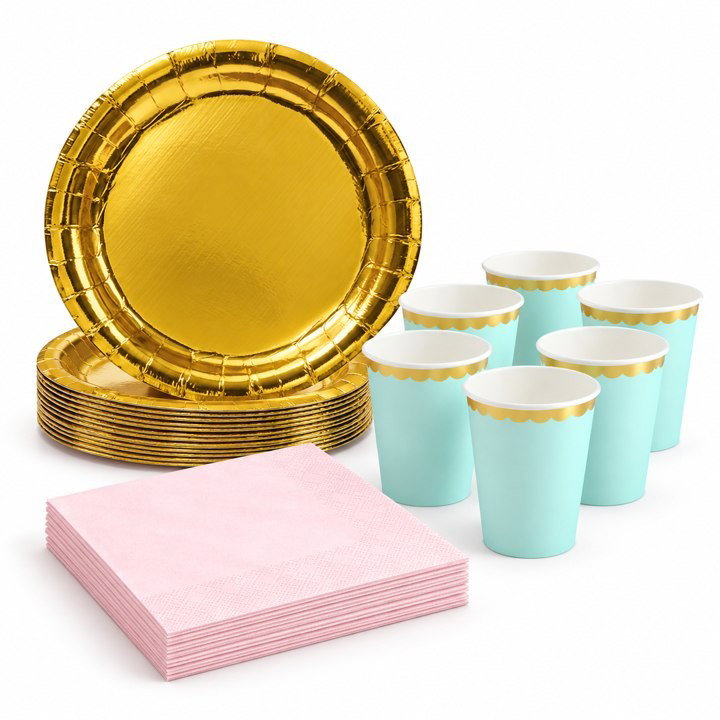 Pastellkalas, mint och guld, dukningspaket, 12 gäster