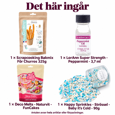 Det här ingår i Vinterchurros med mintvitt dopp och strössel
