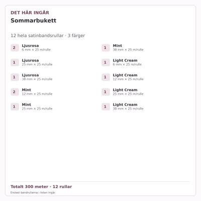 Det här ingår – Satinbandspaket – Sommarbukett – 12 rullar