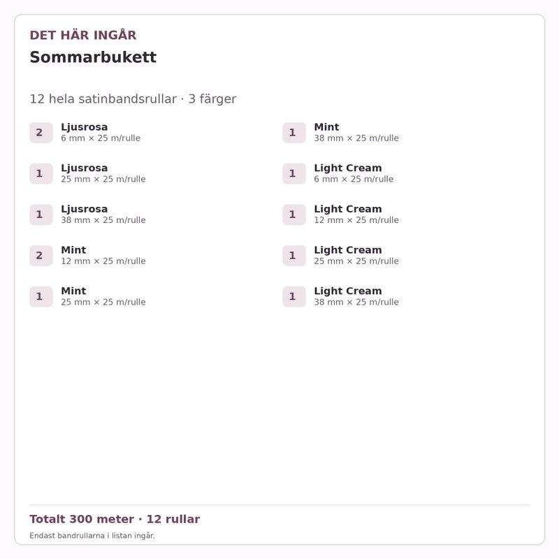 Det här ingår – Satinbandspaket – Sommarbukett – 12 rullar
