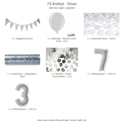 73-års festpaket, Silver, Stor – innehåll och antal förpackningar