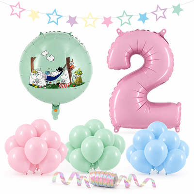 Mumin 2 år – dekorationspaket Pastell – paketets produkter
