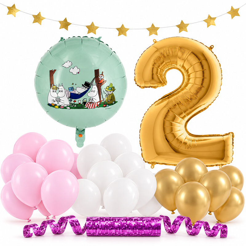 Mumin 2 år – dekorationspaket Rosa – paketets produkter