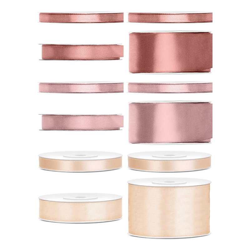 Satinbandspaket – Dusty rose dop – 12 rullar – hela paketet