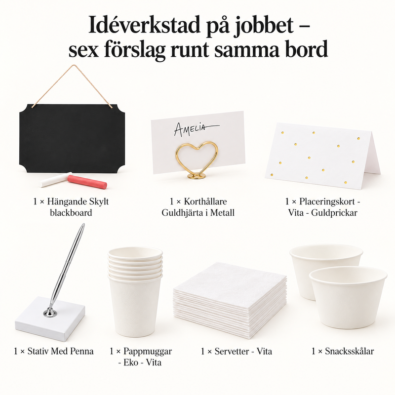 Idéverkstad på jobbet – sex förslag runt samma bord – innehåll och antal försäljningsförpackningar