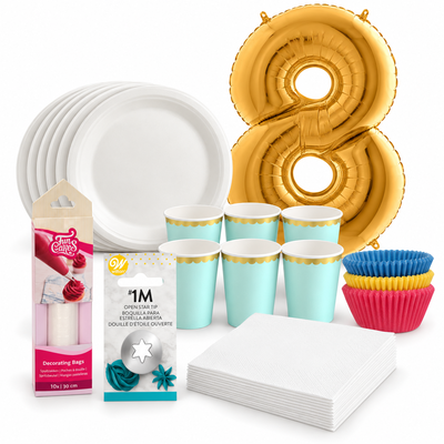 8-årskalas, Bakkalas – dekorera cupcakes, kalaspaket, 6 gäster – samlat paketinnehåll