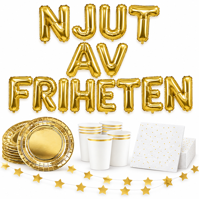 NJUT AV FRIHETEN, 35 cm guld bokstavsballonger med guld dukning