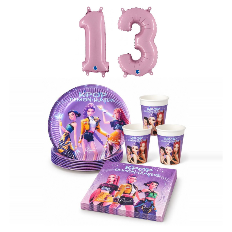 13-årskalas, K-pop, kalaspaket, 8 gäster – sammansatt bild av paketets produkter