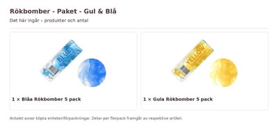 Rökbomber - Paket - Gul & Blå – innehåll och antal förpackningar