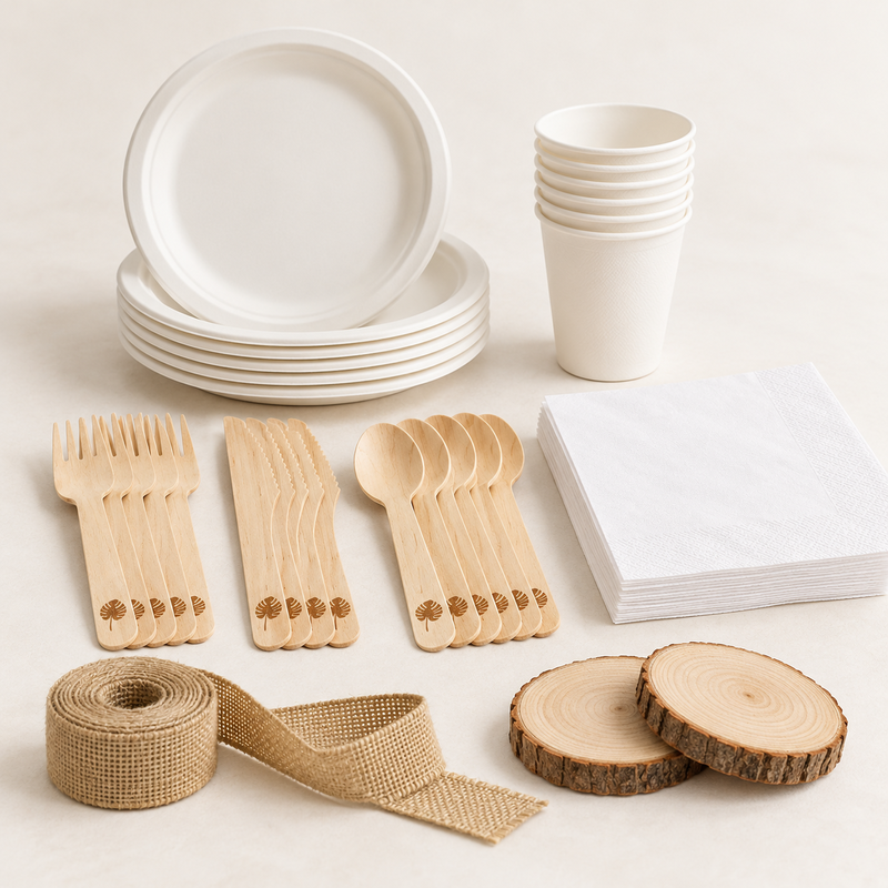 Naturpicknick för sex – sockerrör, trä och jute – produktöversikt