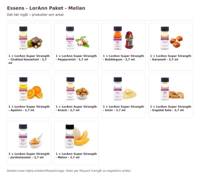 Essens - LorAnn Paket - Mellan – innehåll och antal förpackningar
