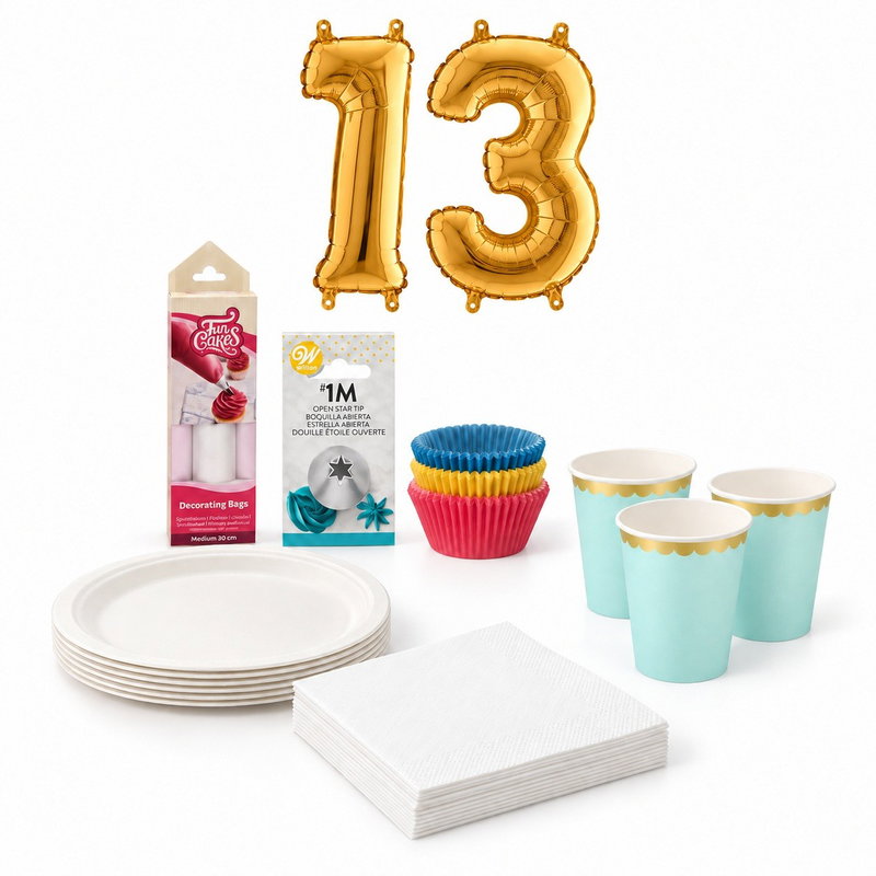 13-årskalas, Bakkalas – dekorera cupcakes, kalaspaket, 6 gäster – paketets produkter