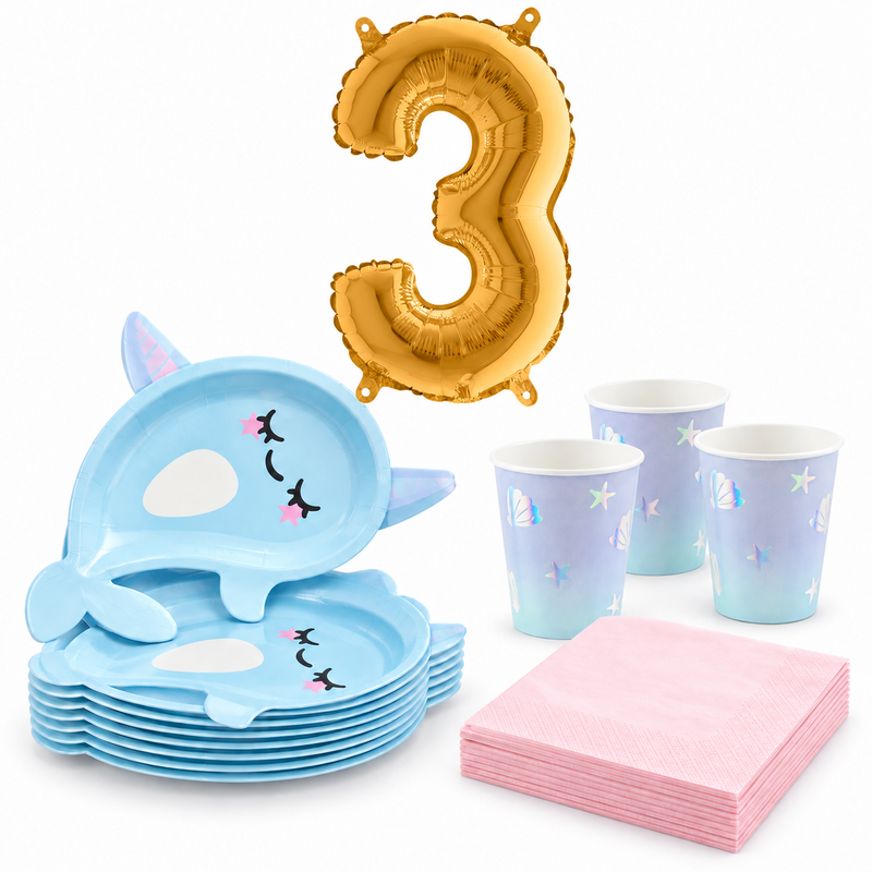 3-årskalas, Narwhal, kalaspaket, 6 gäster – paketets innehåll