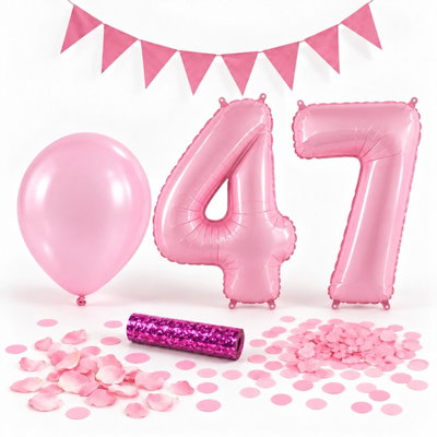 47-års festpaket, Rosa, Stor – paketets dekorationer på vit bakgrund